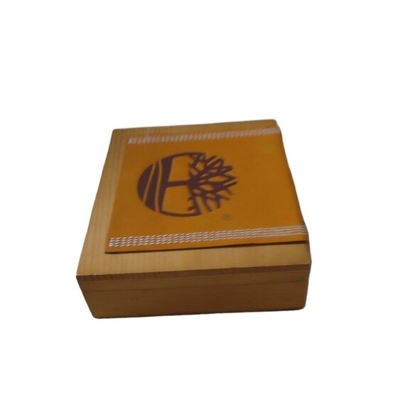 Timberland Wooden Leather Wallet Trinket Box Hinged Logo Classic Case - Picture 3 of 5